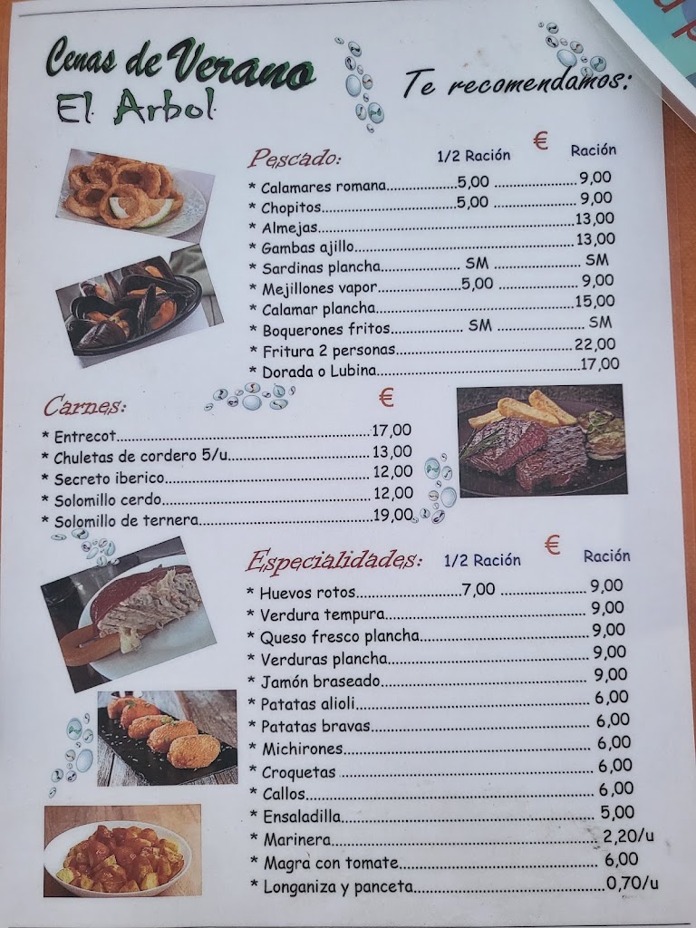 Cafeteria El Arbol — Carta