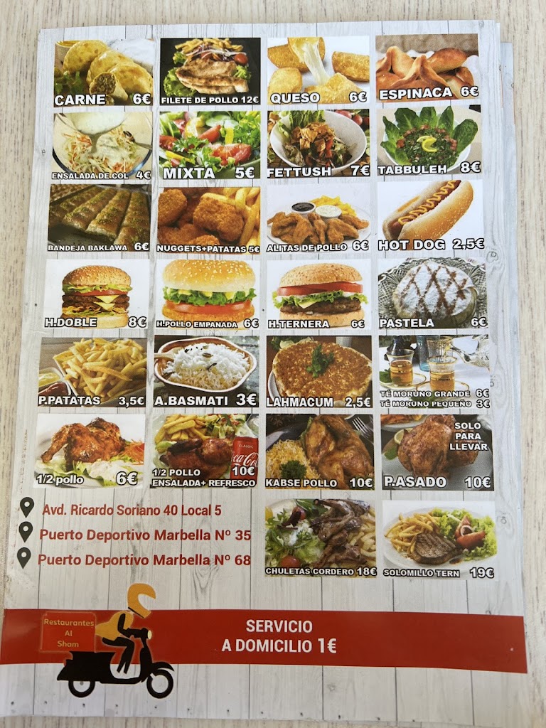 Restaurantes Halal Al Sham Marbella mTaam Hll lshm — Carta