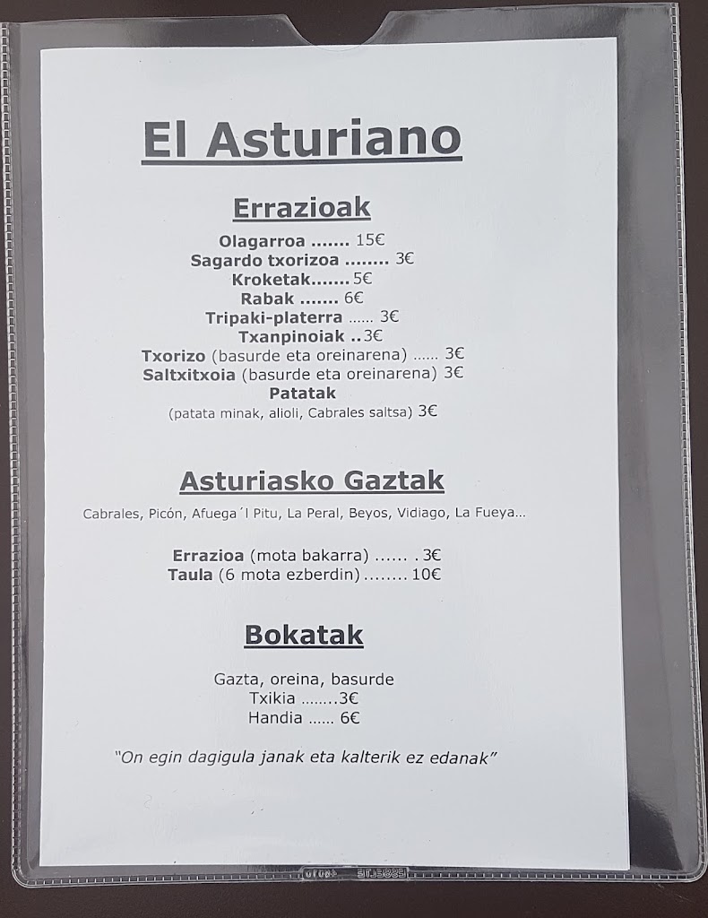 El Asturiano — Carta