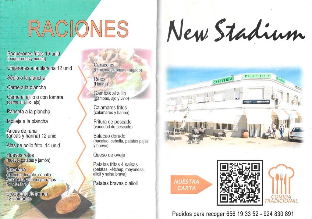 RESTAURANTE CAFETERIA HOSTAL EN MONTIJO NEW STADIUM — Carta