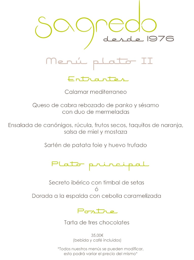 Restaurante Sagredo — Carta