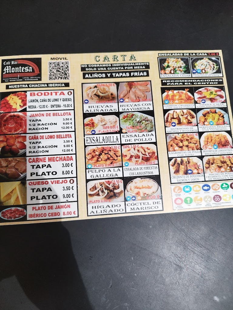 Cafe Bar Montesa — Carta