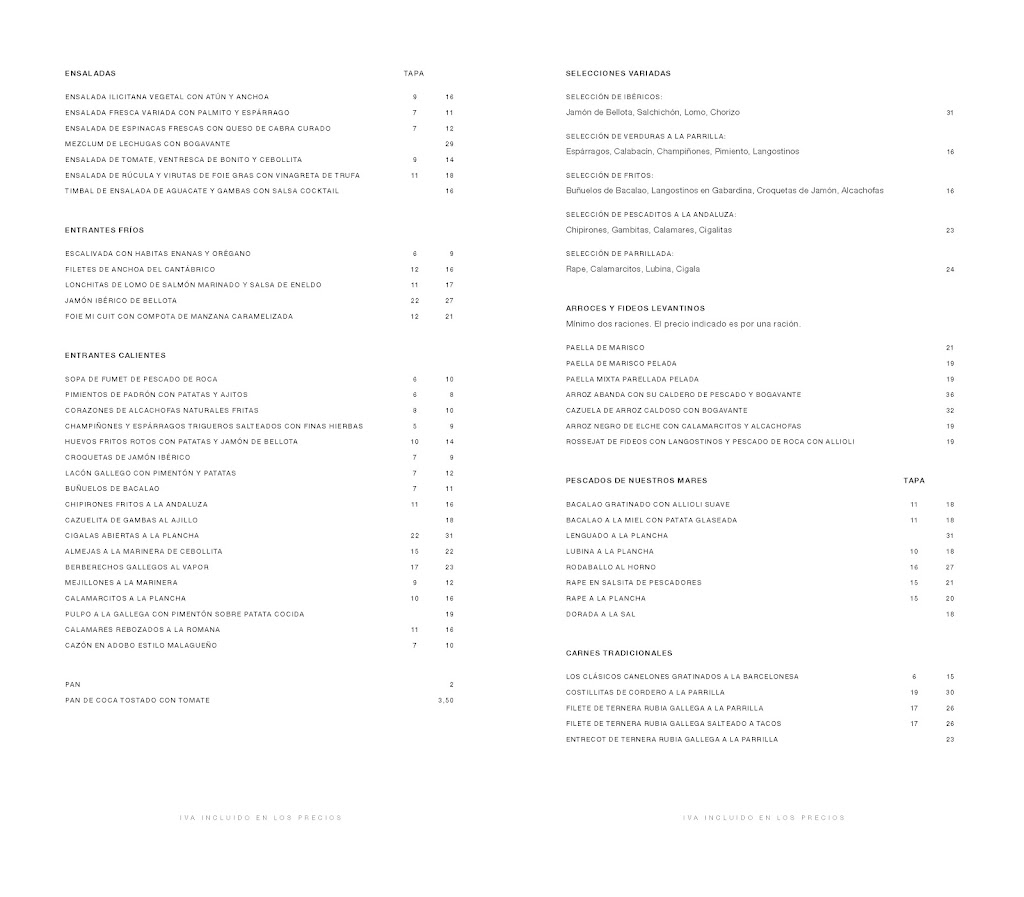 Torreon Restaurant — Carta