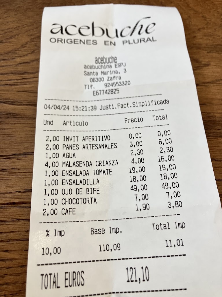 Restaurante Acebuche — Carta
