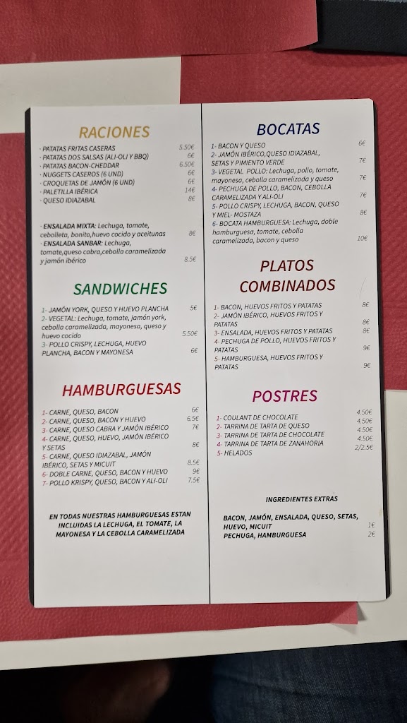 Taberna San Bartolome — Carta