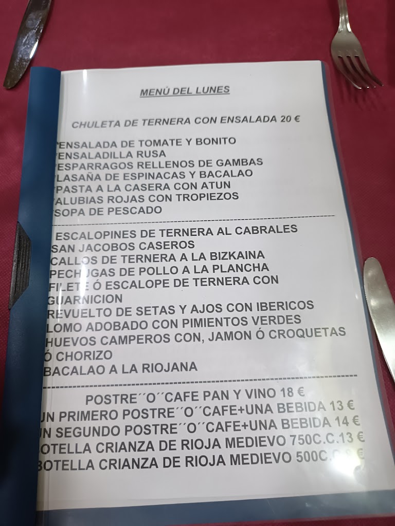Restaurante La Txalupa — Carta