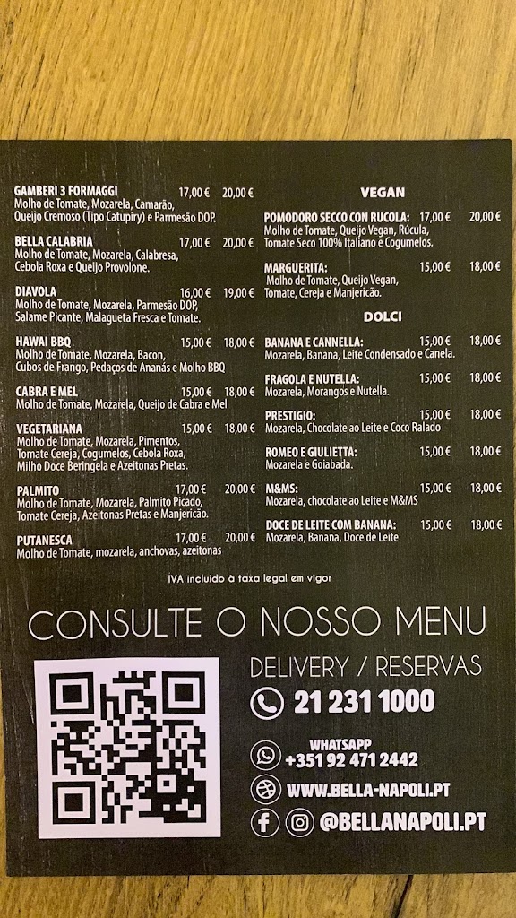 Bella Napoli Ristorante Pizzeria — Carta
