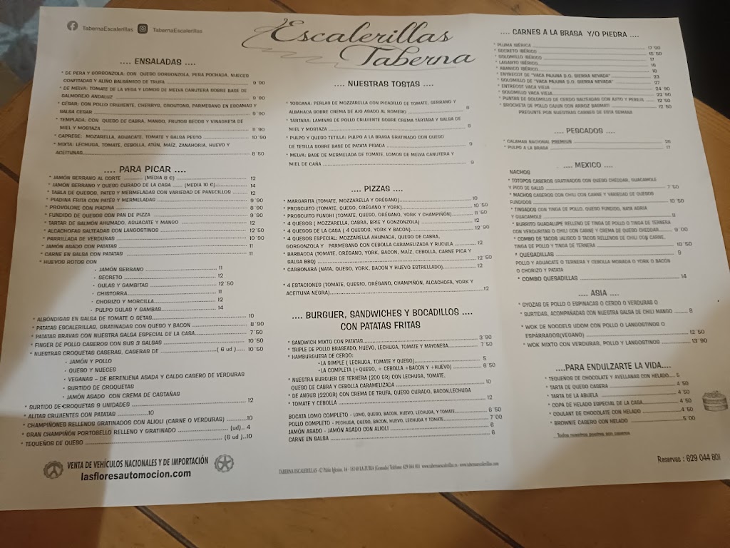 Taberna Escalerillas — Carta