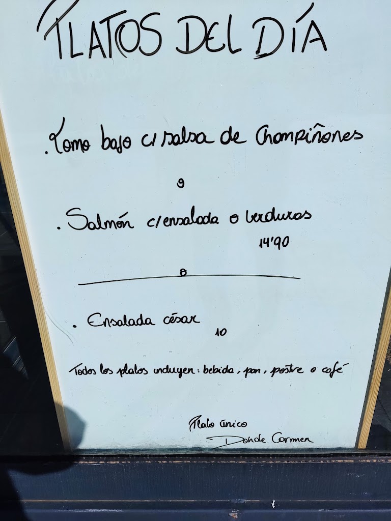 Restaurante Donde Carmen — Carta