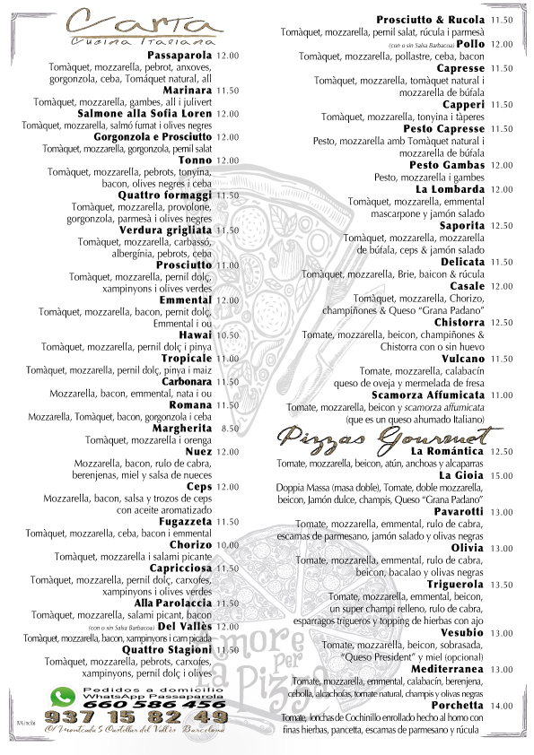 Pizzeria Italiana Passaparola — Carta