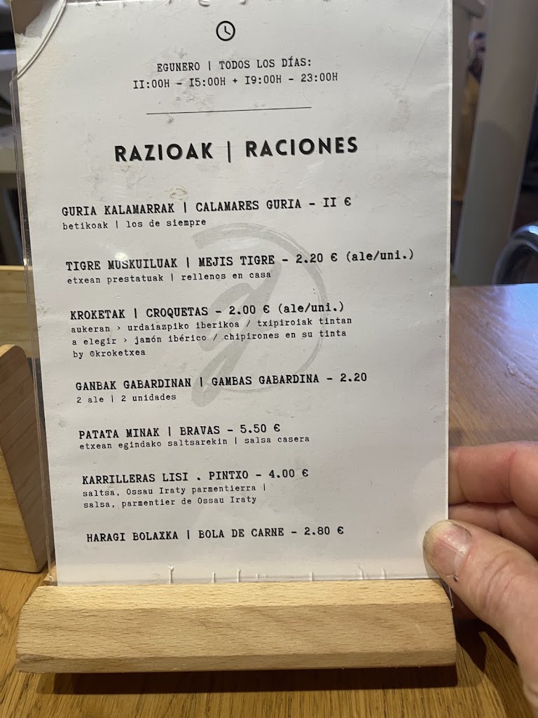 Guria Taberna Hernani — Carta
