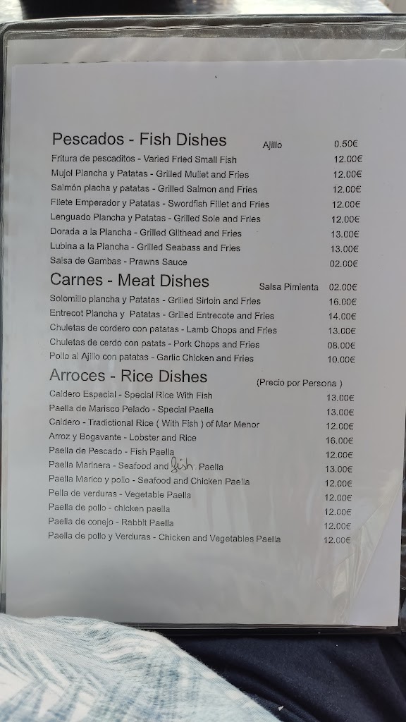 Restaurante Mediterraneo El Mojon — Carta