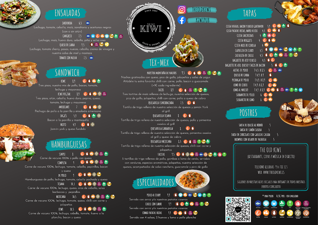 Restaurante The Old Kiwi — Carta