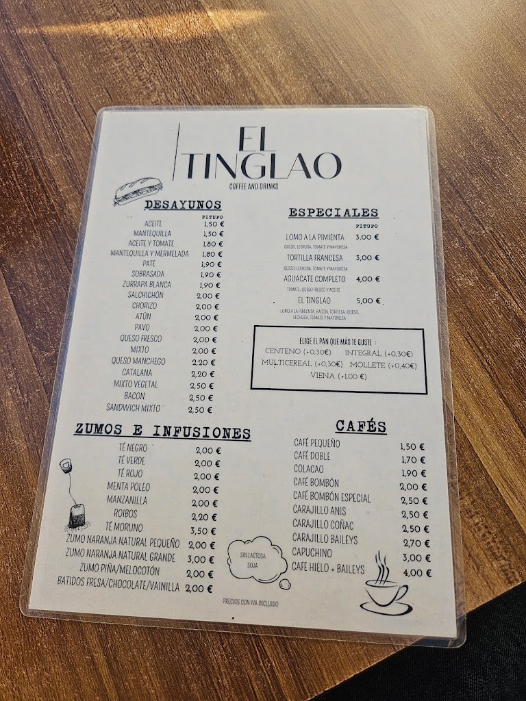 Cafeteria El Tinglao — Carta