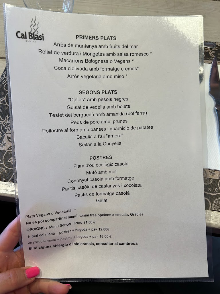 Cal Blasi restaurant — Carta
