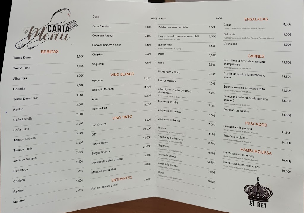 Restaurante el Rey — Carta