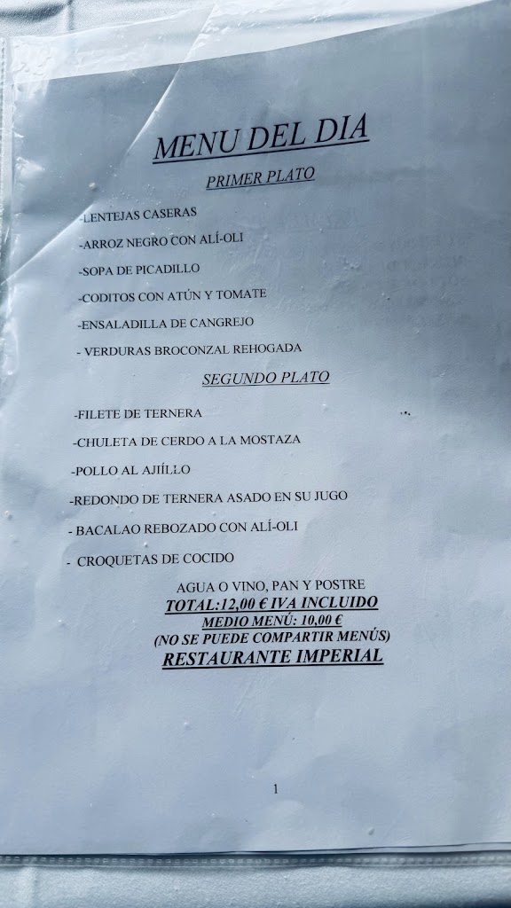 Restaurante Imperial Illescas — Carta