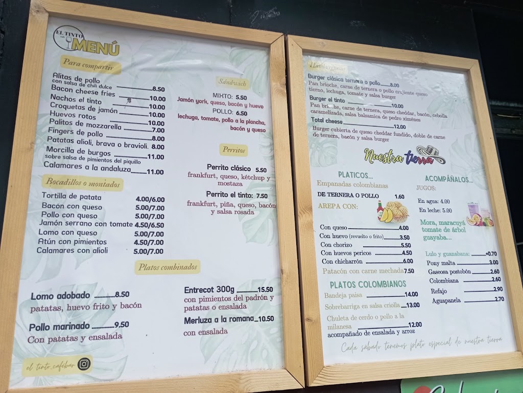El Tinto cafe Bar — Carta