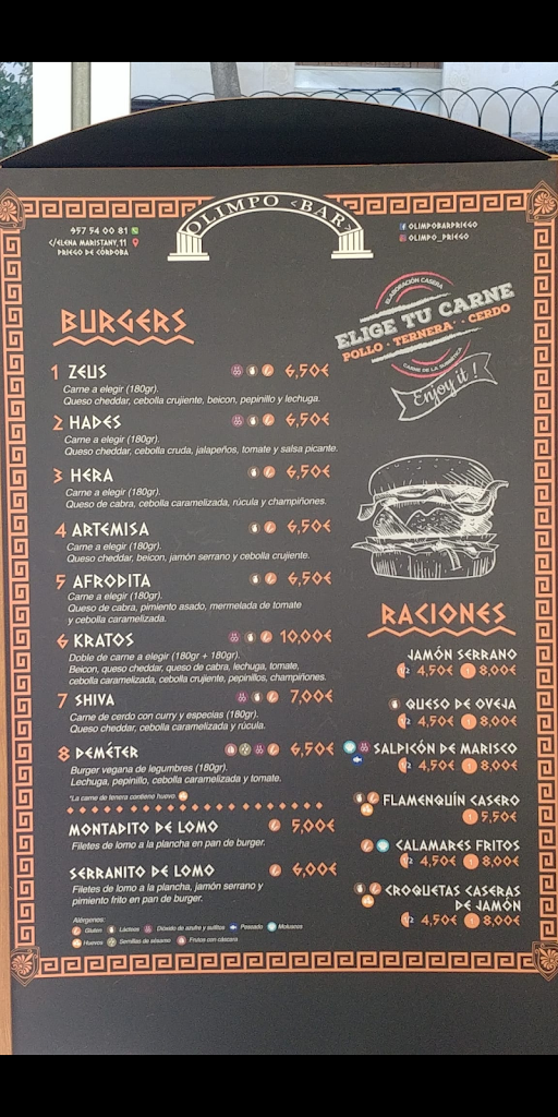 Olimpo Bar — Carta