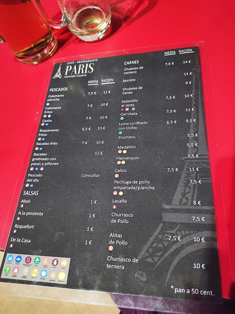 Restaurante Paris — Carta