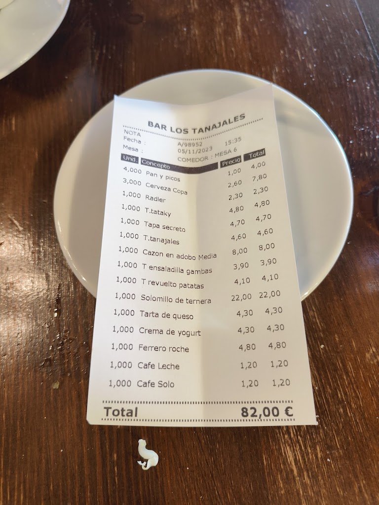 Restaurante Los Tanajales — Carta