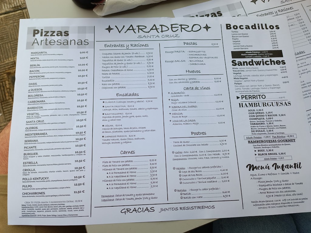 Pizzeria Varadero — Carta
