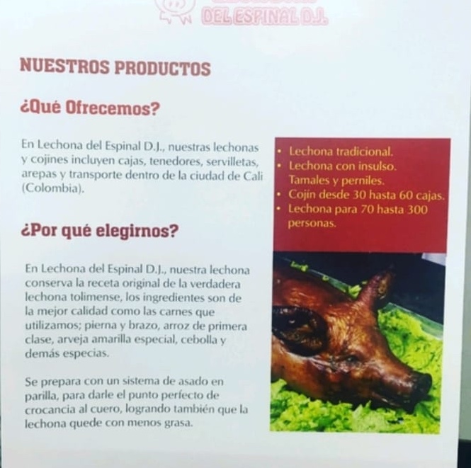 LECHONA DEL ESPINAL D.J. BAR RESTAURANTE — Carta