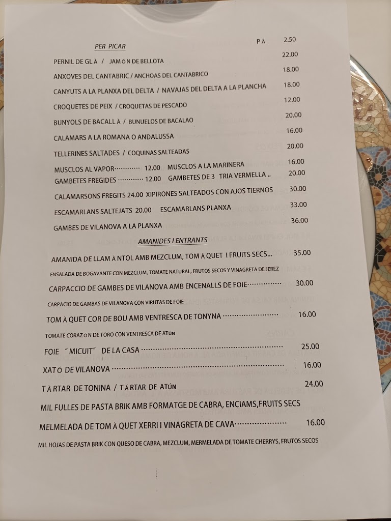 RESTAURANT MAREJOL — Carta