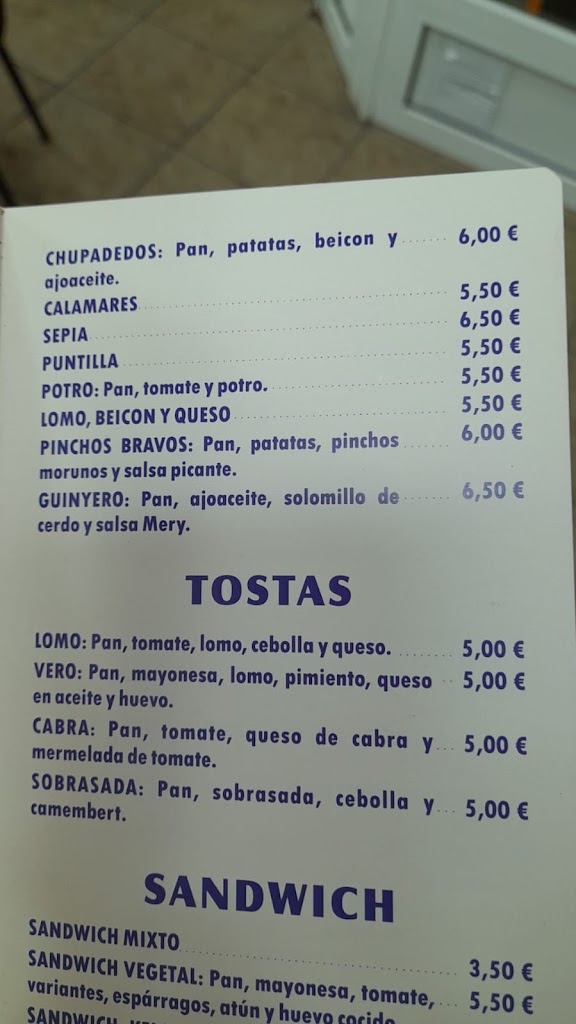 Bar Cerveceria Gin — Carta