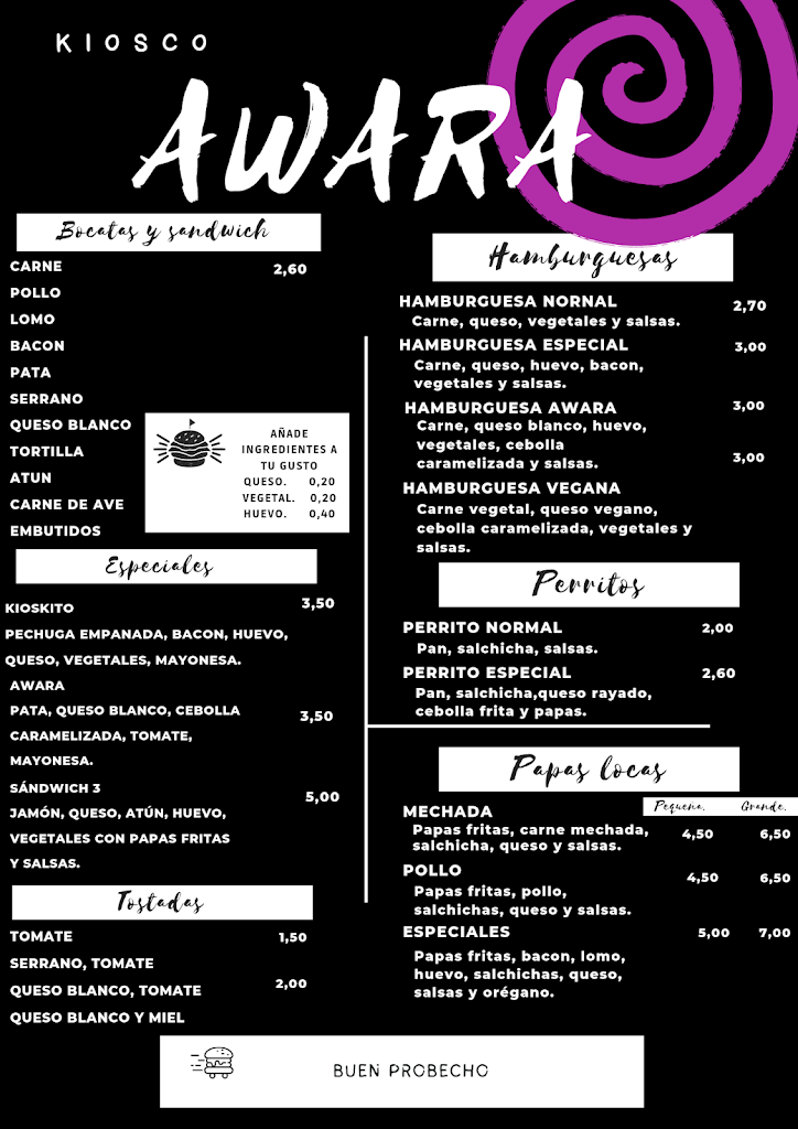 Kiosco Awara — Carta