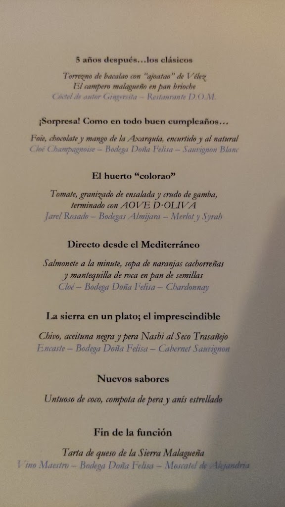 D.O.M. (Denominacion de Origen Malaga) — Carta
