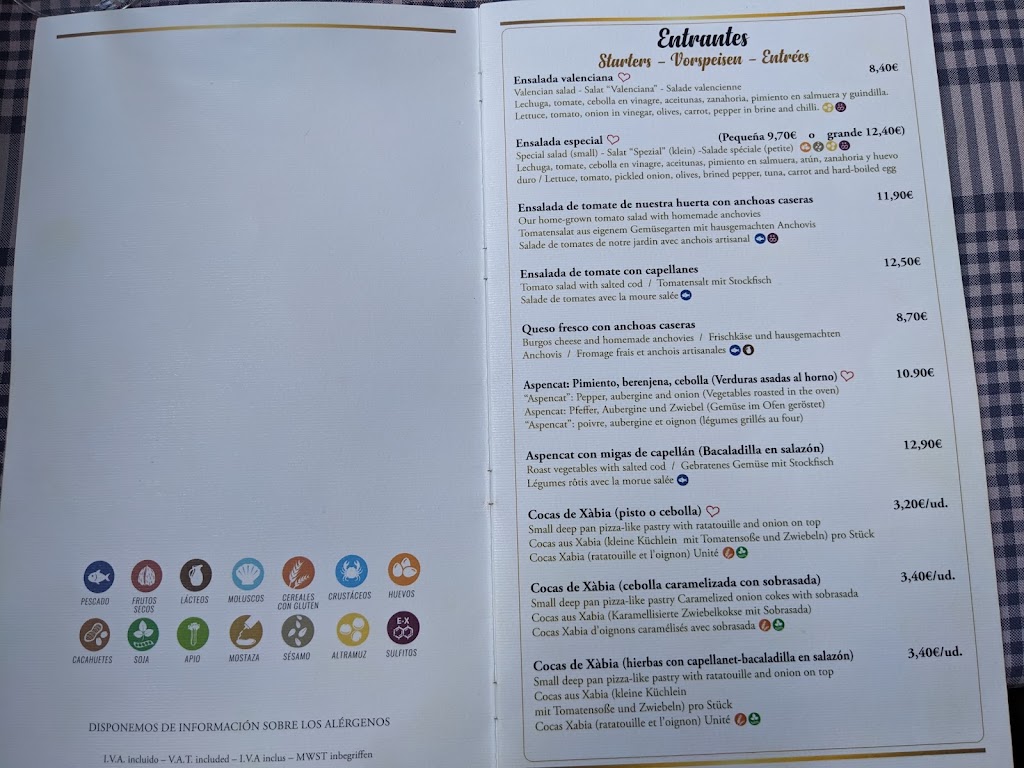 Restaurante Mezquida — Carta