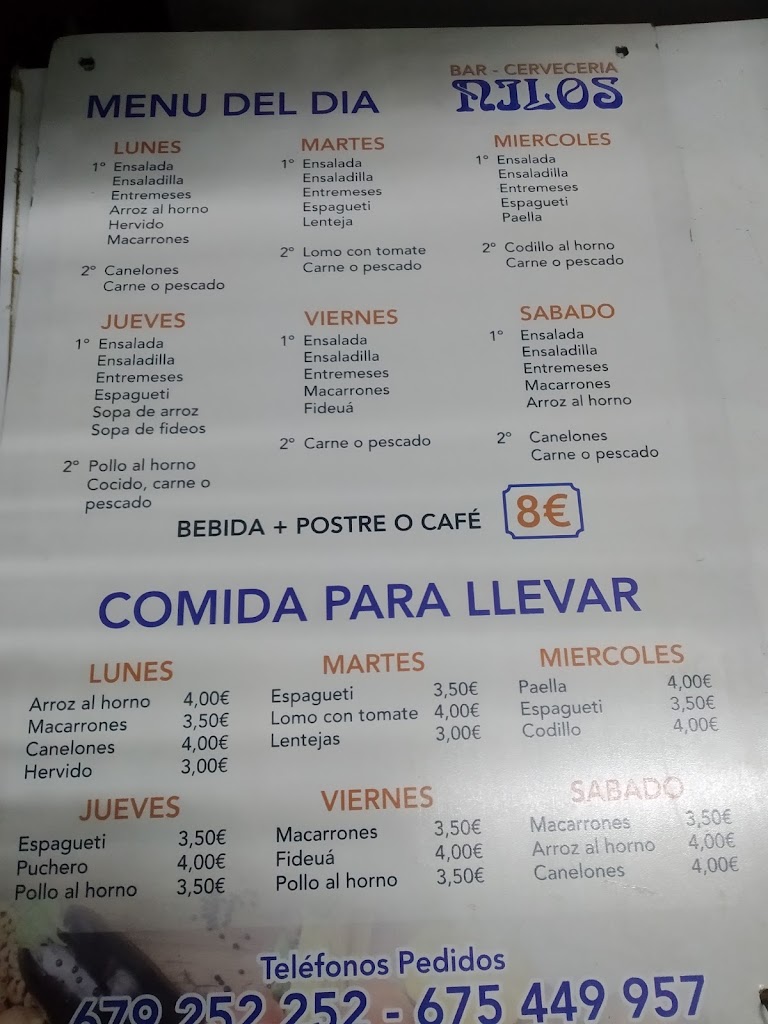 Bar Nilos — Carta