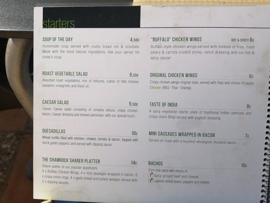 The Shamrock Bar & Eatery Puerto de Santa Maria — Carta
