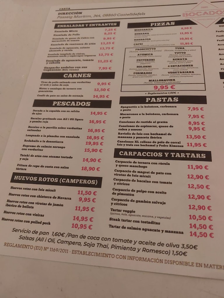 Bar Restaurante Bocados — Carta
