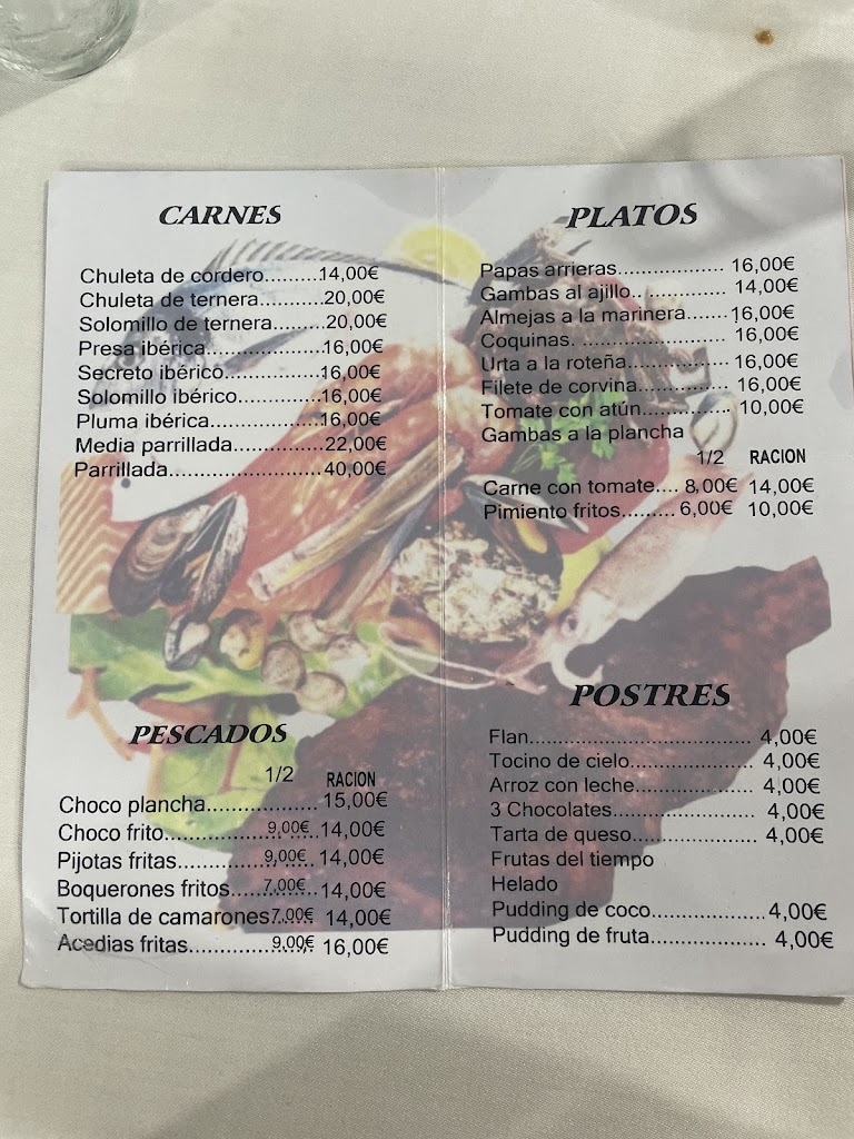 Chiringuito El Botanico — Carta