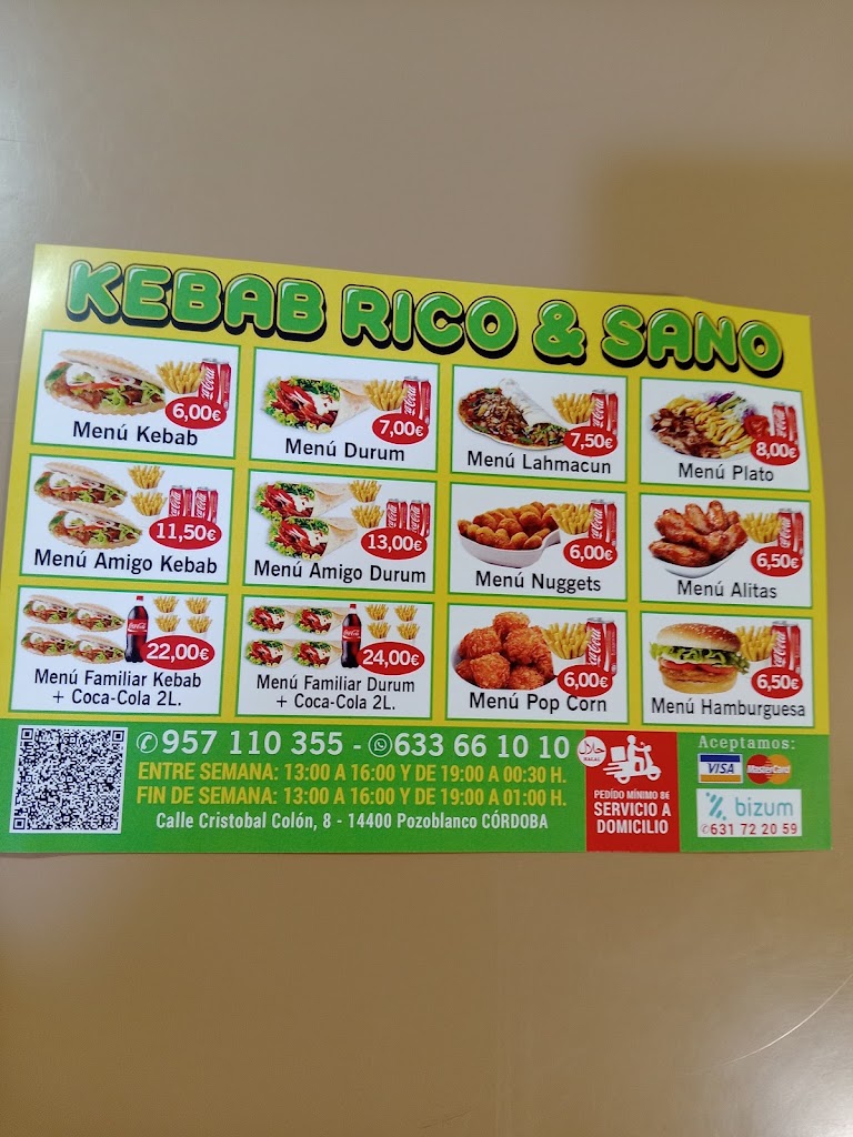 Kebab Rico & sano — Carta