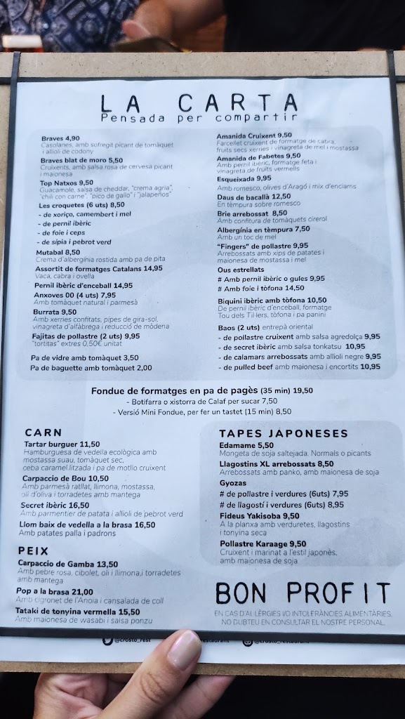 Restaurant Crosto — Carta