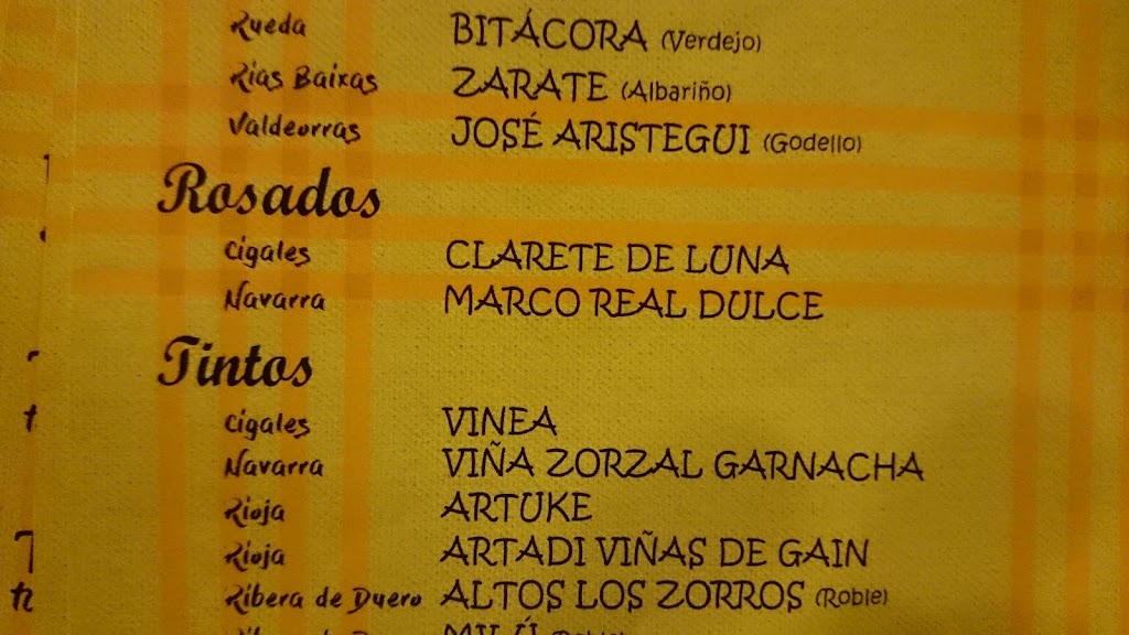Restaurante Los Arcos — Carta