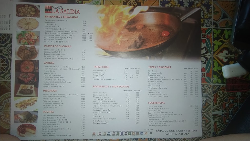 Restaurante Venta La Salina — Carta