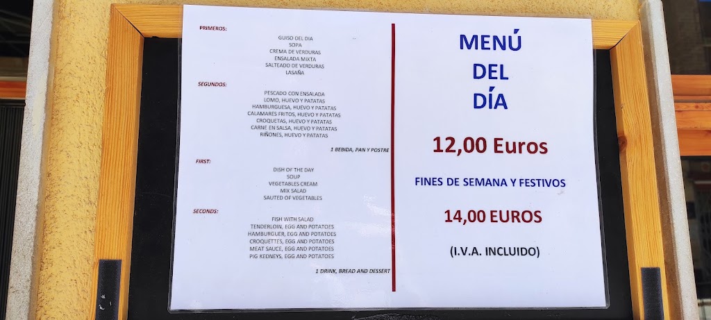 Cafe Bar Dolar — Carta