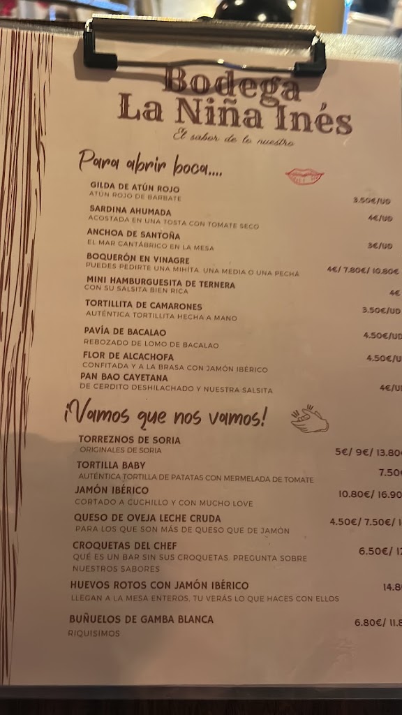 Bodega La Nina Ines — Carta