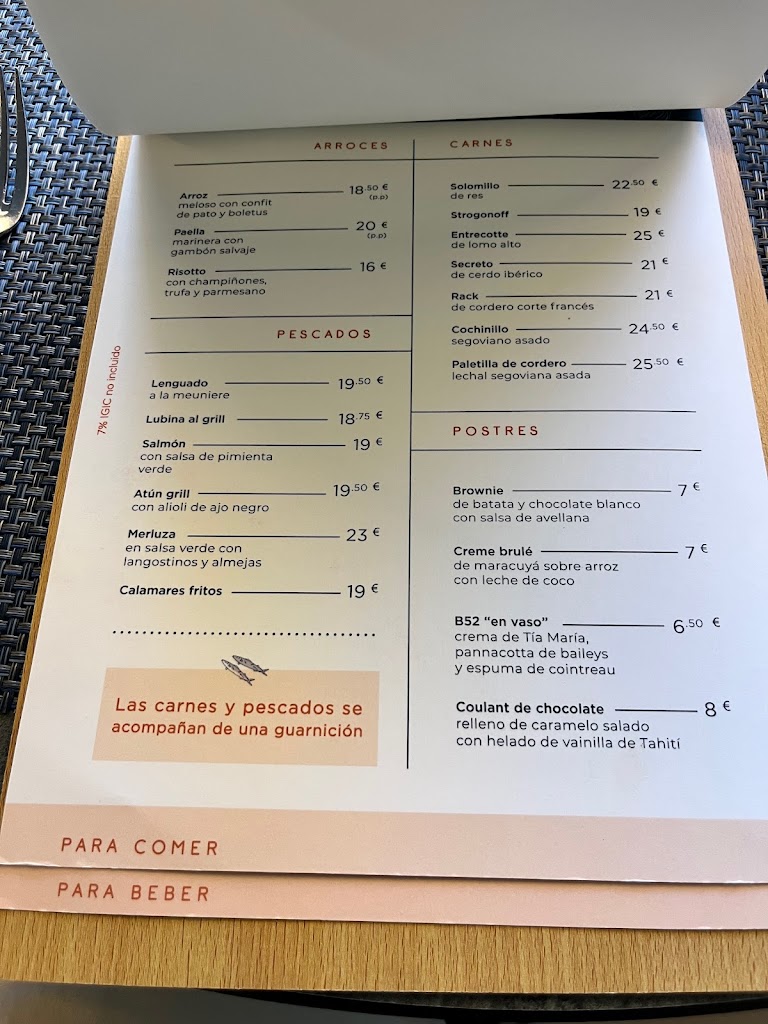 Restaurante Atlantico en Maspalomas — Carta