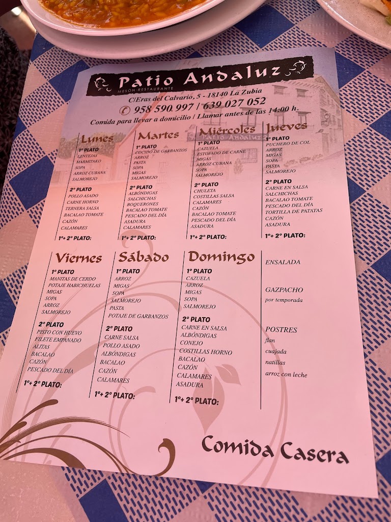 Restaurante Patio Andaluz — Carta