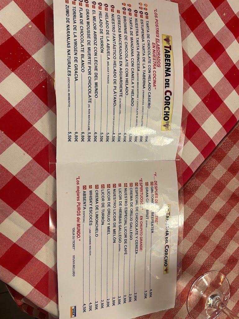 La Taberna del Corcho — Carta