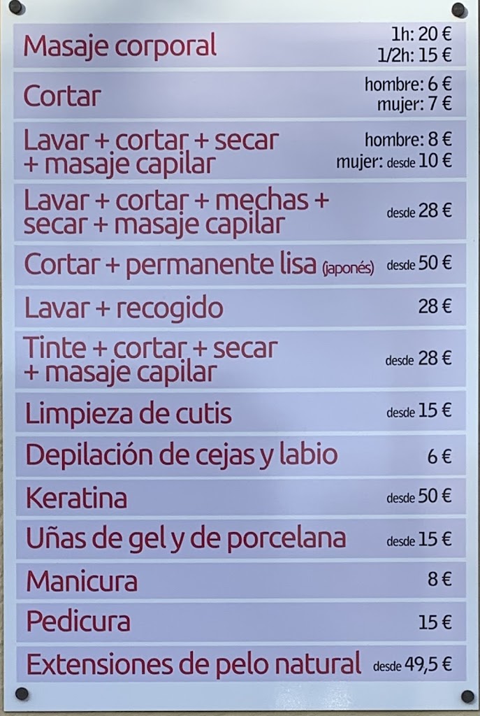 Peluqueria Xiao Xiao — Carta