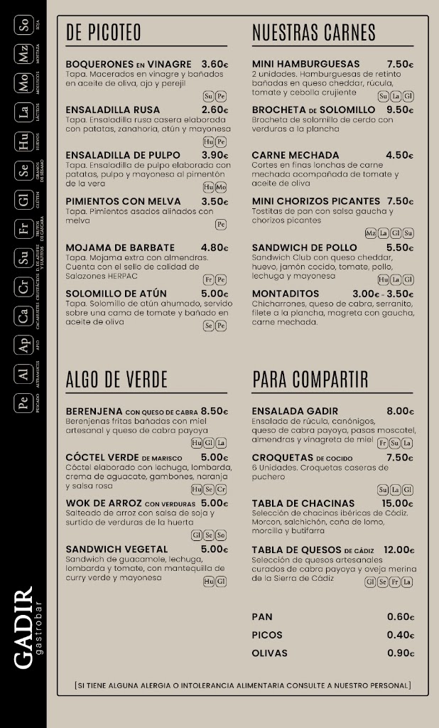 Gadir Gastrobar — Carta