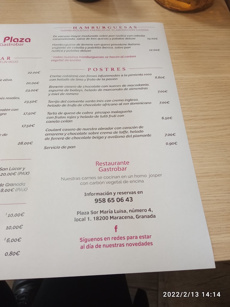 Restaurante Borneo Plaza. "Cocina de producto". — Carta