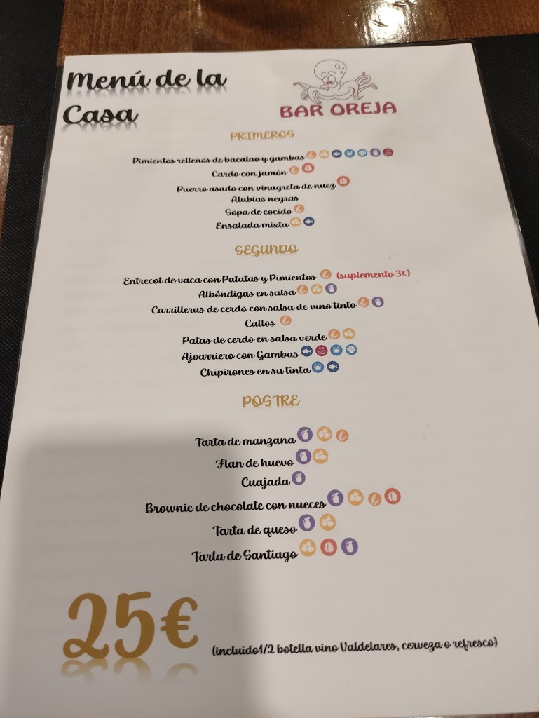 Restaurante Bar La Oreja — Carta