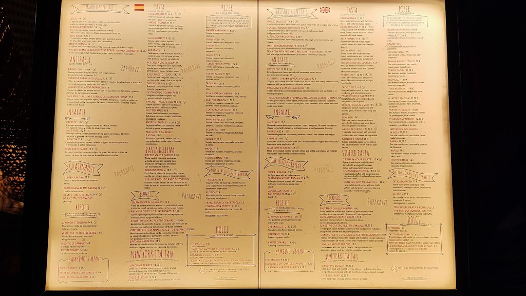 Restaurante Paparazzi — Carta